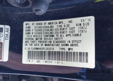 2015 Honda Cr-V Ex from USA, damaged, VIN 5J6RM4H55FL052275